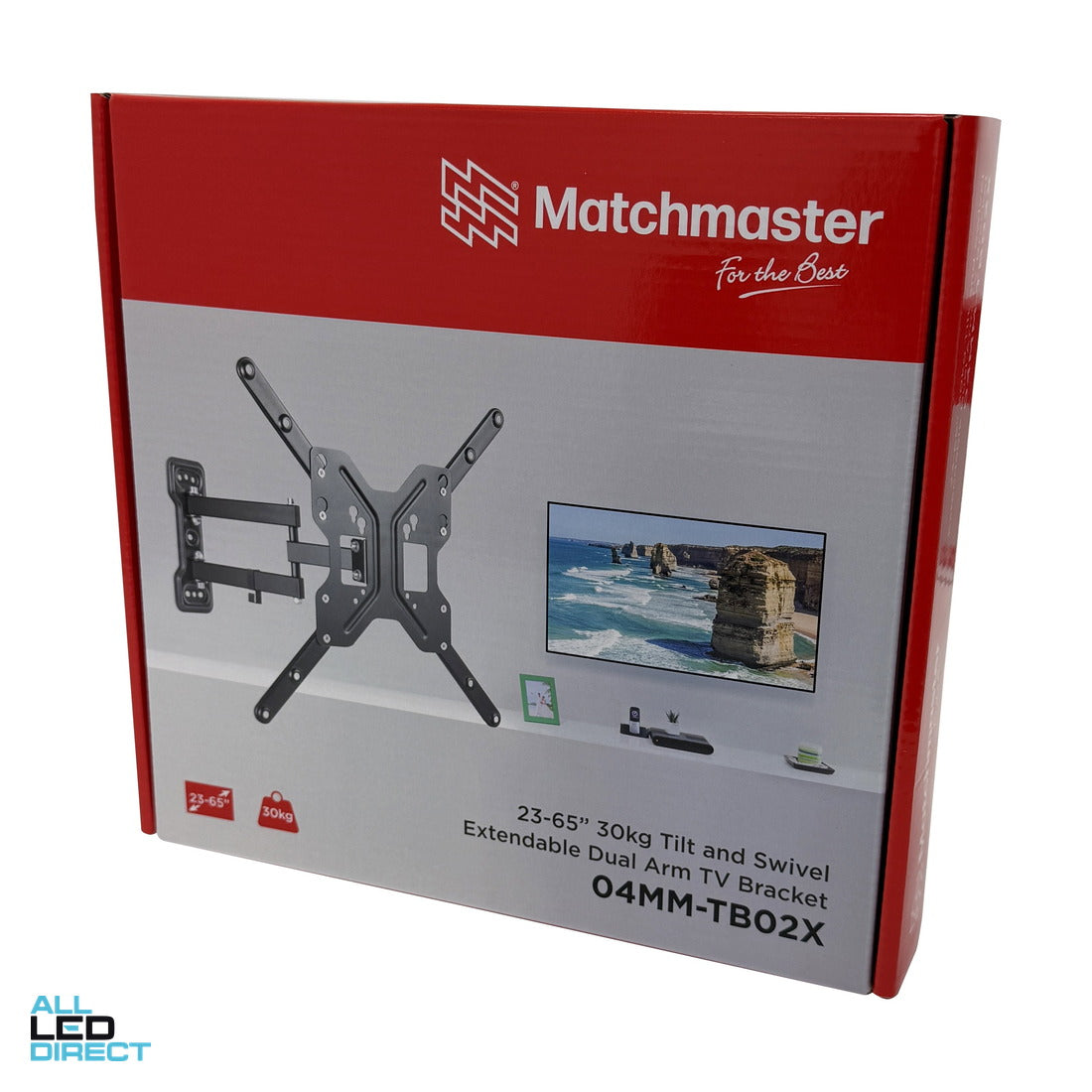 Matchmaster 23-55' 30kg Tilt and Swivel Extendable Dual Arm TV Bracket ALL LED Direct