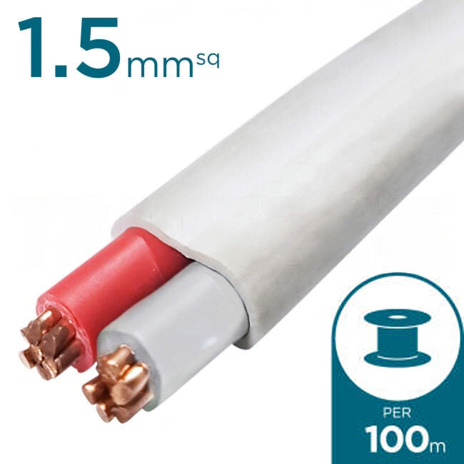 1.5mm Twin Active Flat Cable Red & White 100 Metre Drum