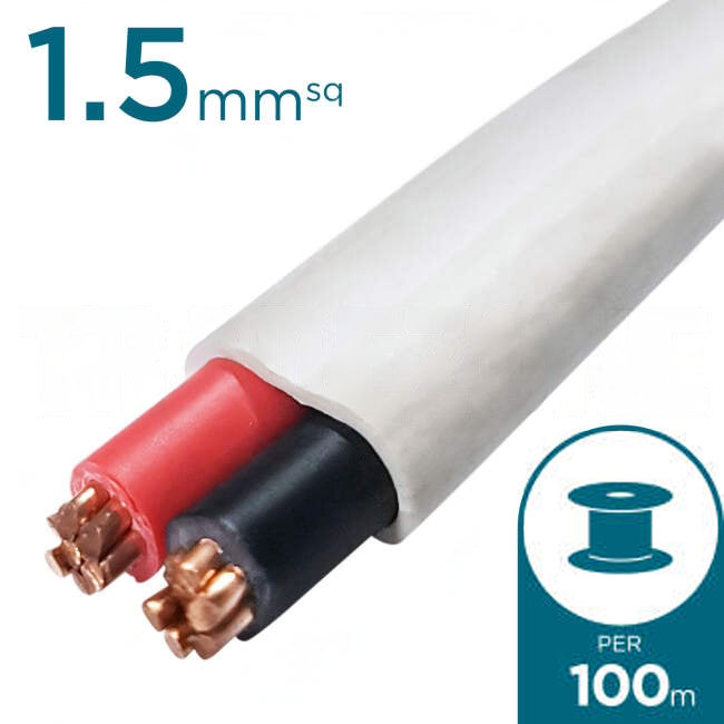 1.5mm Twin Flat Cable Red & Black 100 Metre Drum