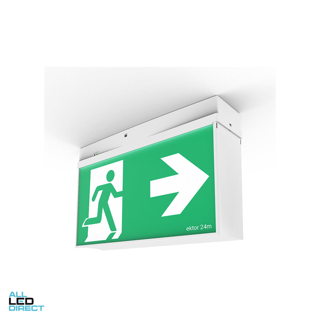 Ektor 3.4 W LED MERCURY BASIC Maintained Double Sided Wall or Ceiling Mounted D25 Running Man Exit Sign with Self Test ALL LED Direct
