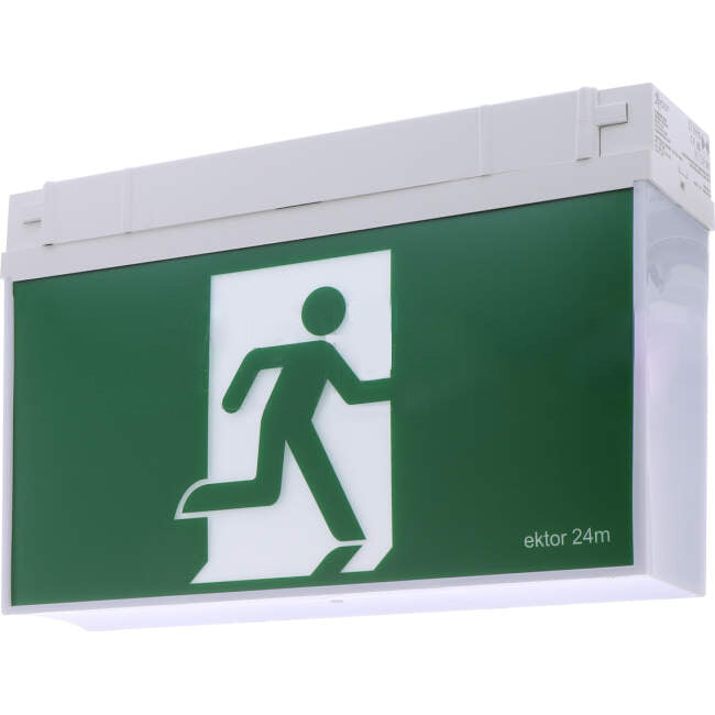 Ektor 3.4 Watt LED MERCURY BASIC Maintained Double Sided Wall or Ceiling Mounted D25 Running Man Exit Sign