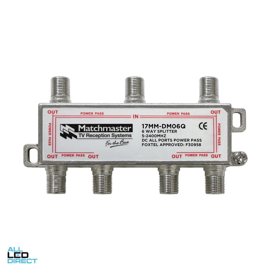 Matchmaster 6 Way Splitter With F Type Connections 5mhz To 2400mhz Power Pass – Model 17MM-DM06Q