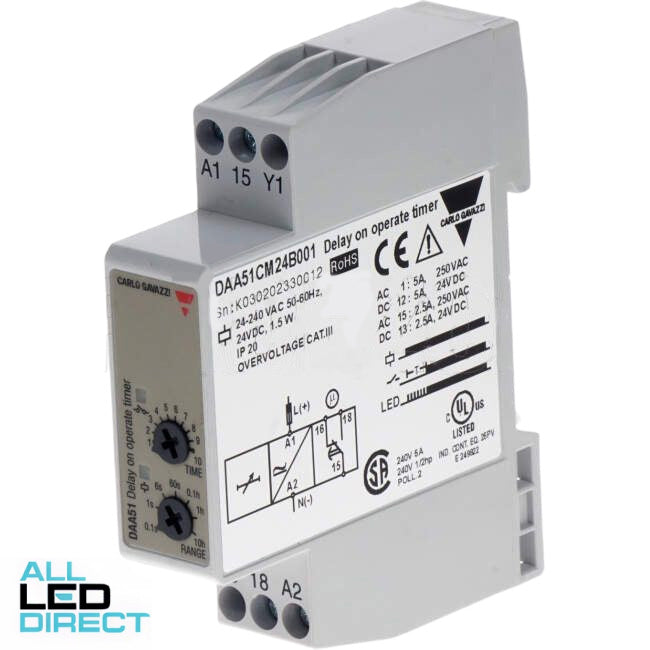 NHP Timer On Delay Relay Din Rail Mount 24VDC/24VAC-240VAC 0.1 Second - 100 Hour 17.5mm