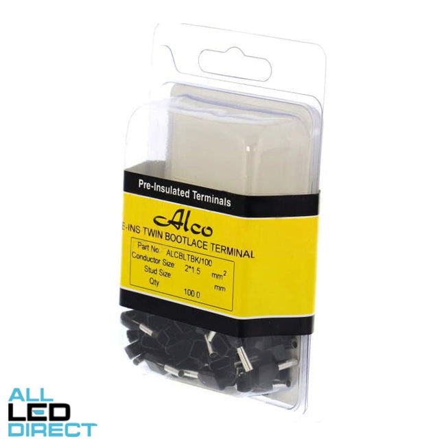 Wattmaster 2 x 1.5mm Bootlace Twin Terminal Black Pack of 100