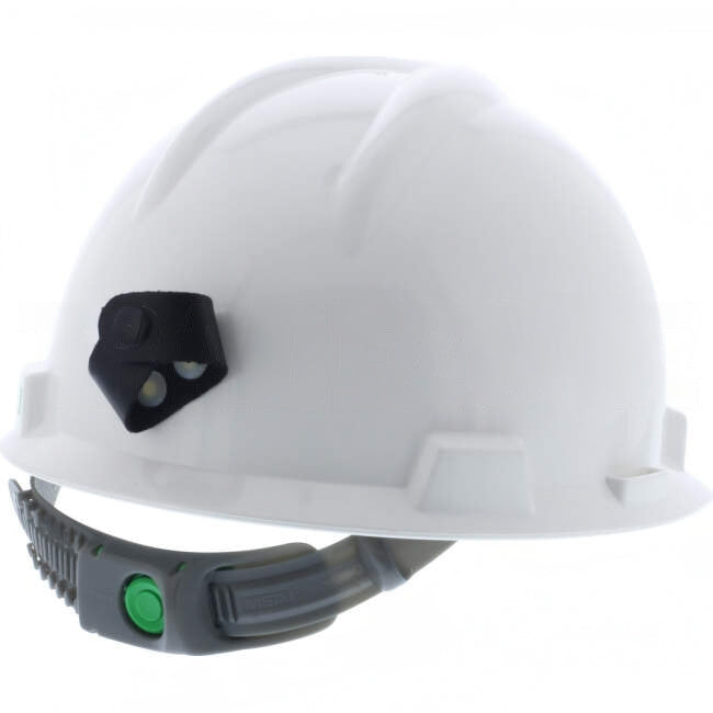 MSA V-GARD Elite Hard Hat With 4 Point PUSH-KEY Suspension & Metal Lamp Bracket White