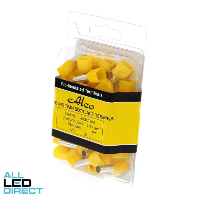 Wattmaster 2 x 6.0mm Bootlace Twin Terminal Yellow Pack of 50