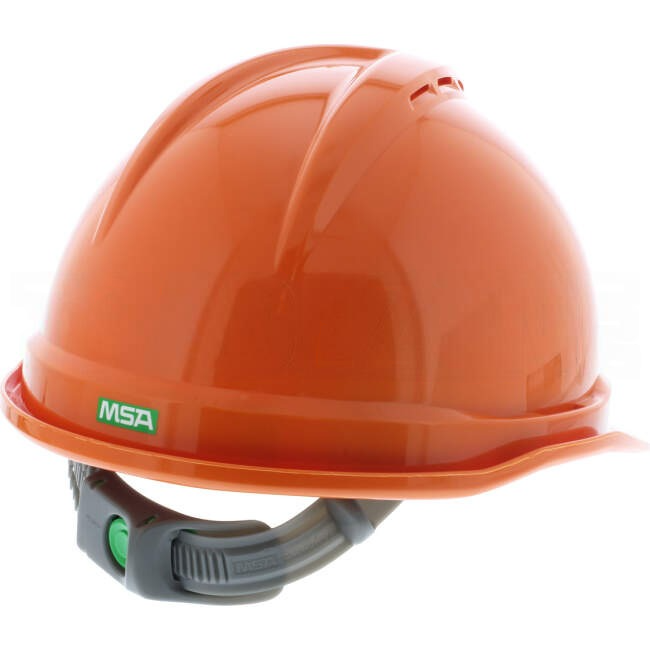 MSA V-GARD 500 Vented Hard Hat With 6 Point PUSH-KEY Suspension Orange