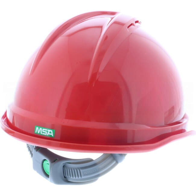 MSA V-GARD 500 Vented Hard Hat With 6 Point PUSH-KEY Suspension Red