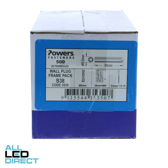 Powers 38mm PVC Framed Wall Plug Blue Pack Of 500