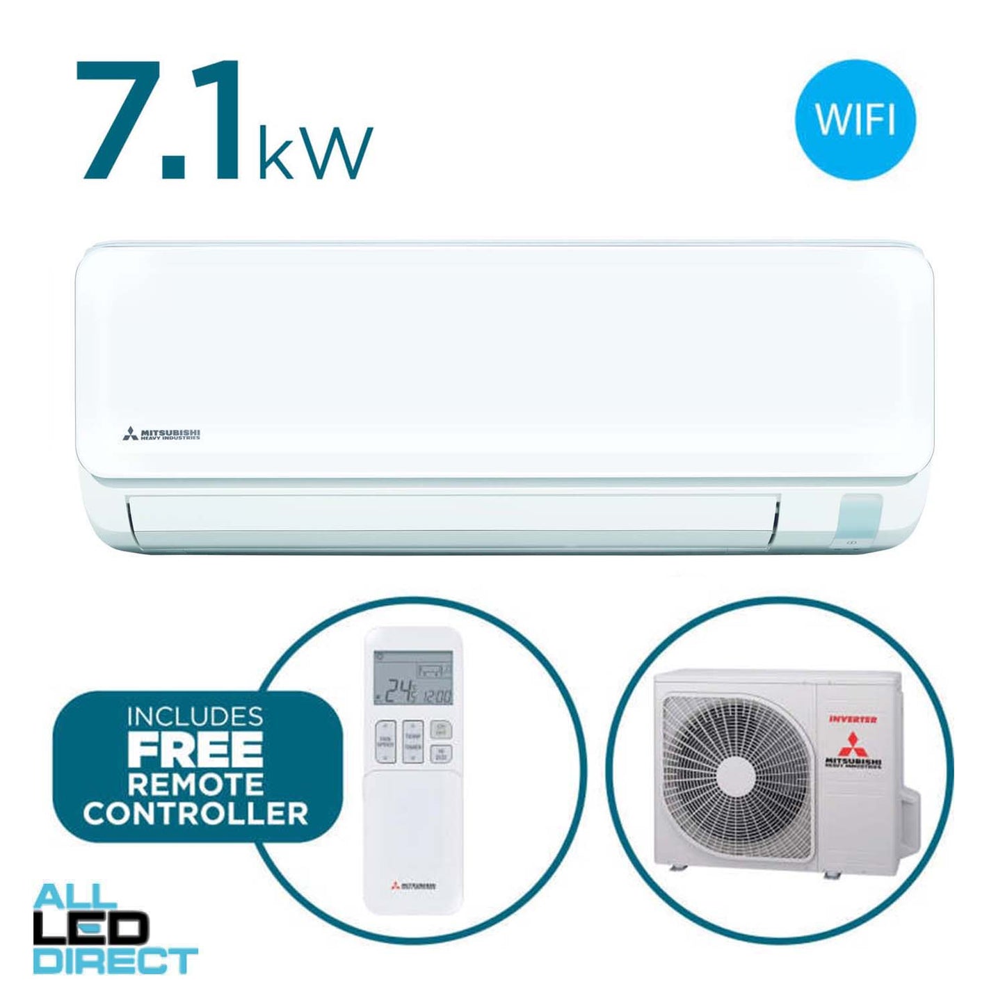 Mitsubishi 7.1kW Cool 8.0kW Heat Inverter CIARA Hi-Wall Indoor/Outdoor Air Conditioning Unit - WIFI Enabled