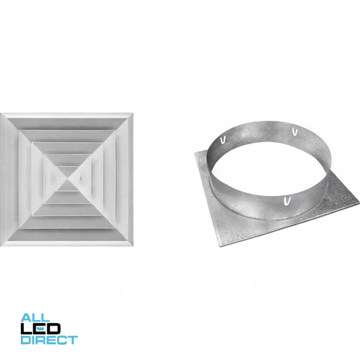 Powerwave Air 420mm x 420mm (Face) 4 Way Bevelled Edge Diffuser Complete with 250mm Neck Adaptor