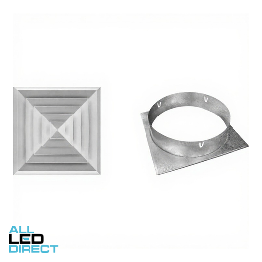 Powerwave Air 410mm x 410mm (Face) 4 Way Bevelled Edge Diffuser Complete with 250mm Neck Adaptor