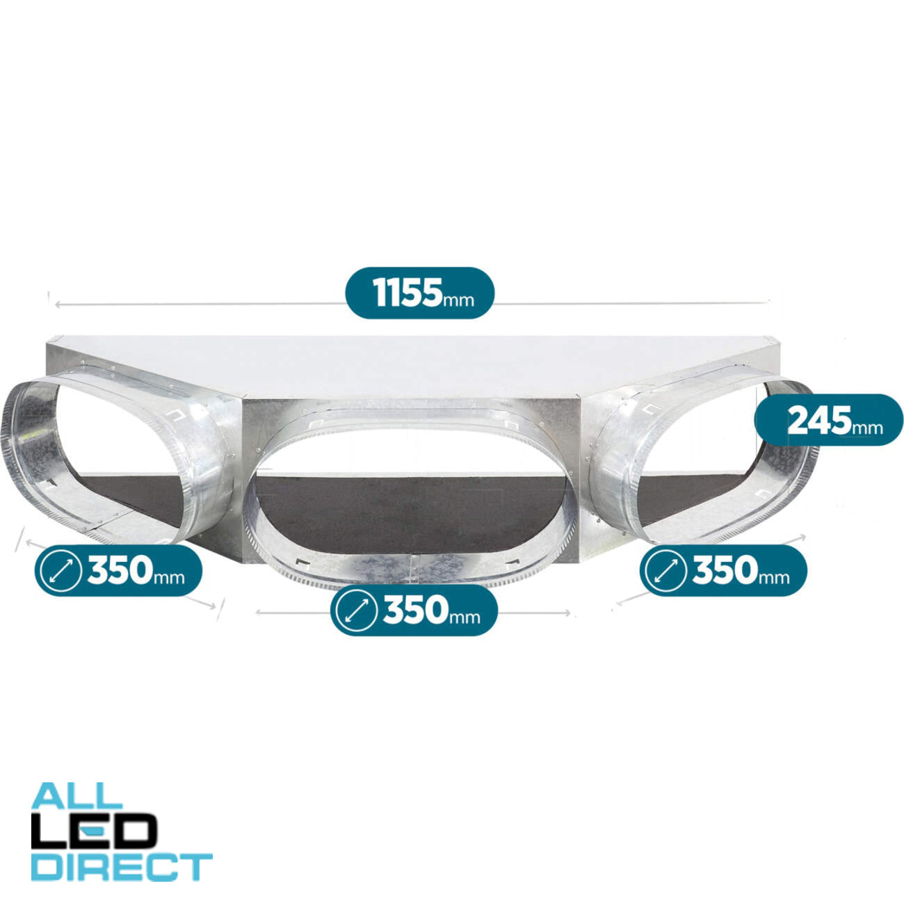 Powerwave Air 1150mm x 250mm Supply Air V-Box Plenum with 3 x 350mm Spigot Suitable for Daikin Models FDYAN125/140/160 & Samsung Models ACT100/120/140/160