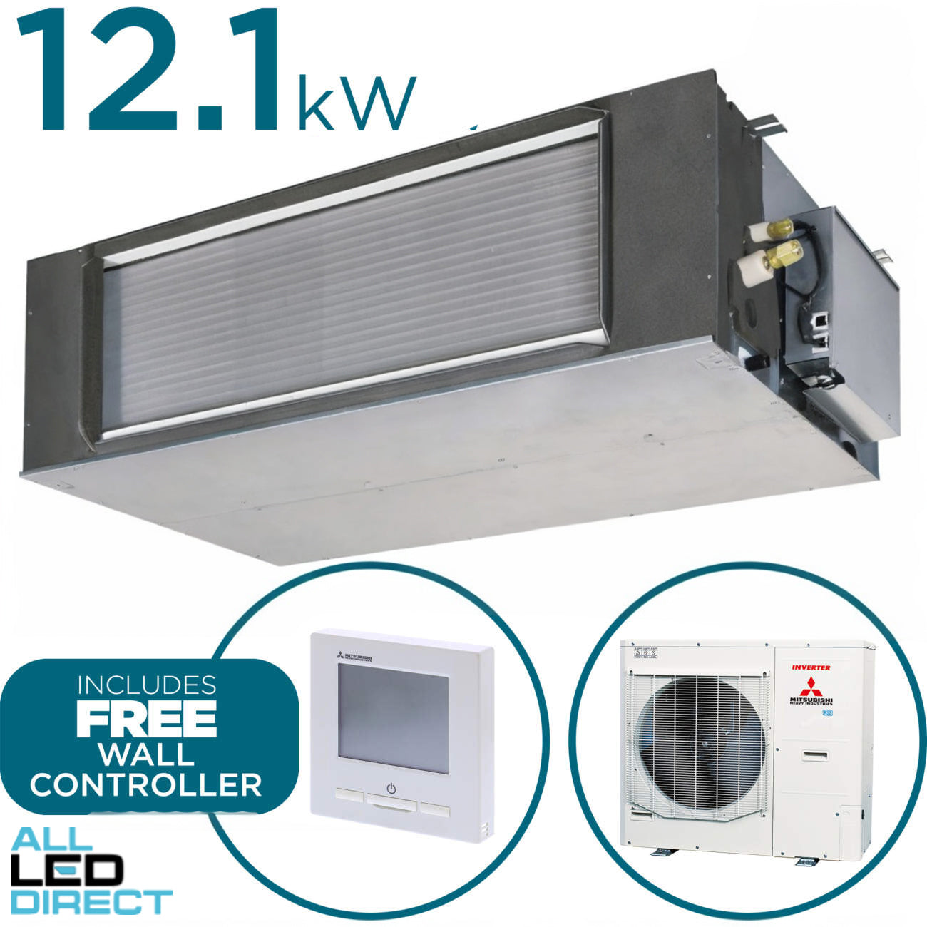 Mitsubishi 12.1kW Cool 12.1kW Heat High Static Single Phase Ducted Indoor/Outdoor Air Conditioning Unit