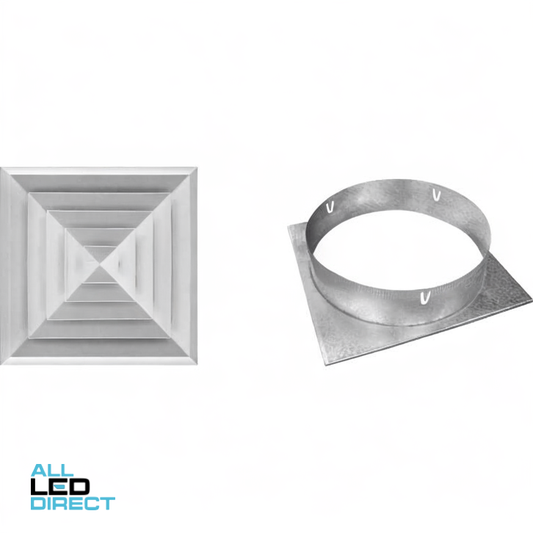 Powerwave Air 410mm x 410mm (Face) 4 Way Bevelled Edge Diffuser Complete with 200mm Neck Adaptor