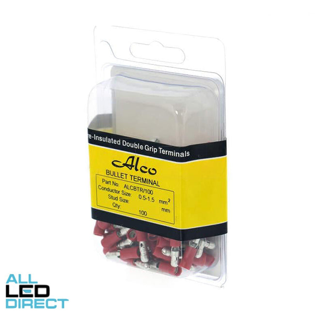 Wattmaster 0.5mm To 1.5mm Male Bullet Terminal Red Pack of 100