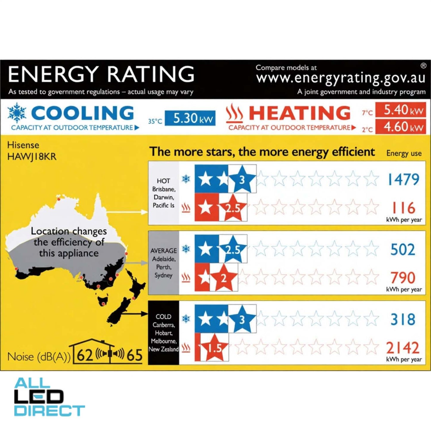Hisense 5.3kW Cool 5.4kW Heat Reverse Cycle Indoor/Outdoor EROS Air Conditioning Unit - WIFI Enabled