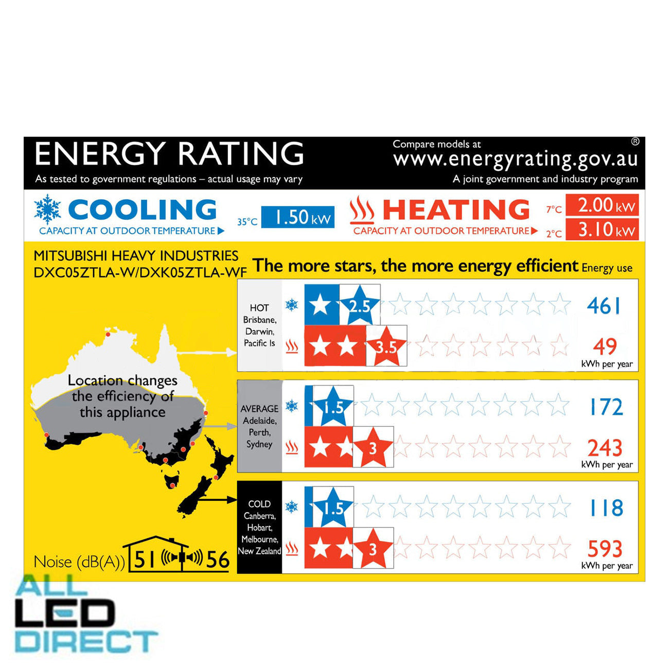 Mitsubishi Heavy (MHI) 1.5kW Cool 2.0kW Heat Inverter CIARA Hi-Wall Indoor/Outdoor Air Conditioning Unit - WIFI Enabled