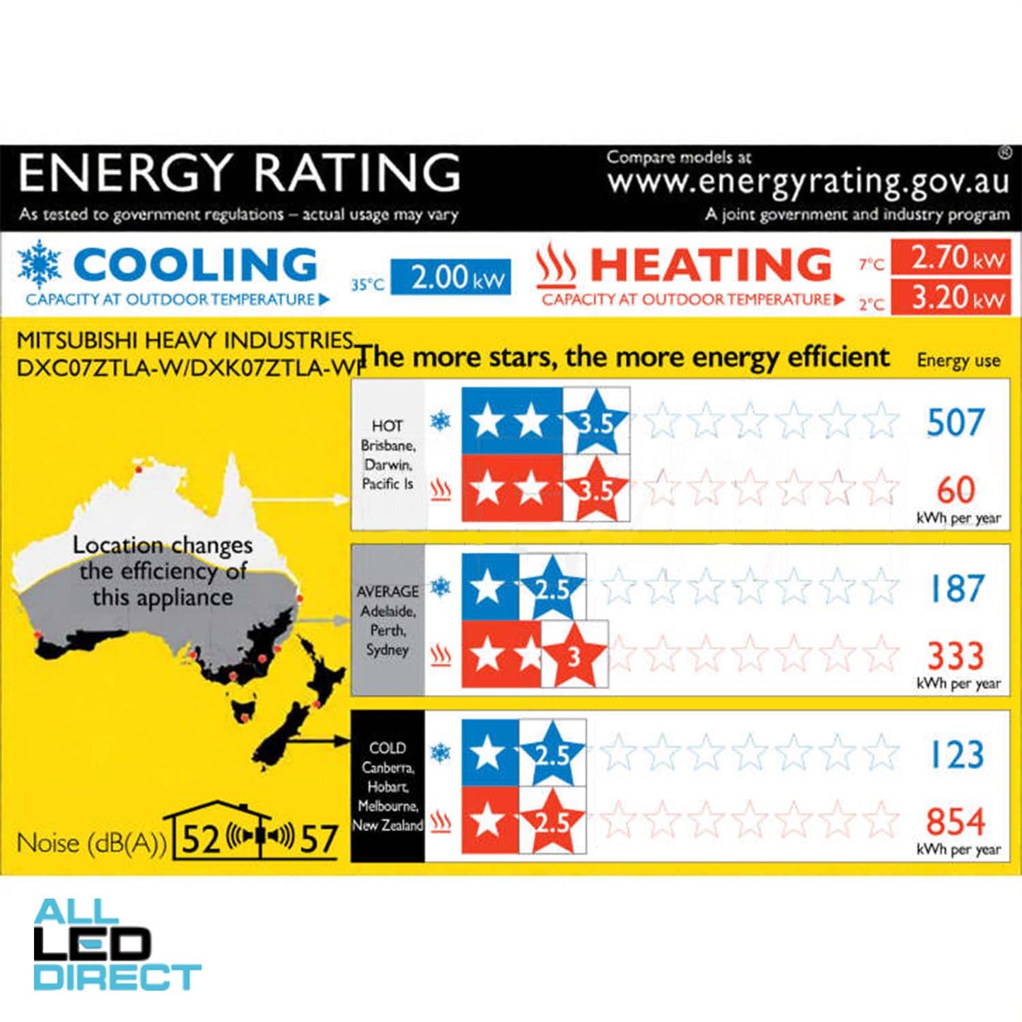 Mitsubishi 2.0kW Cool 2.7kW Heat Inverter CIARA Hi-Wall Indoor/Outdoor Air Conditioning Unit - WIFI Enabled
