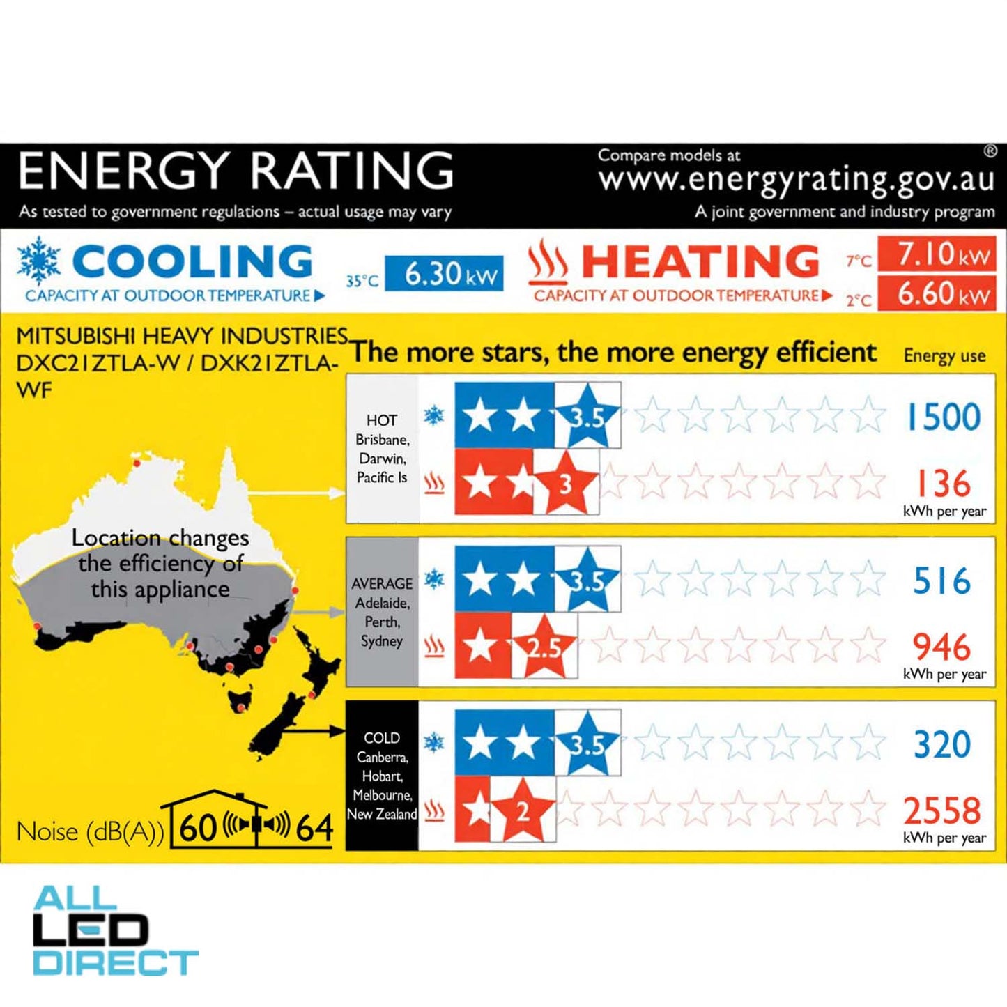 Mitsubishi 6.3kW Cool 7.1kW Heat Inverter CIARA Hi-Wall Indoor/Outdoor Air Conditioning Unit - WIFI Enabled