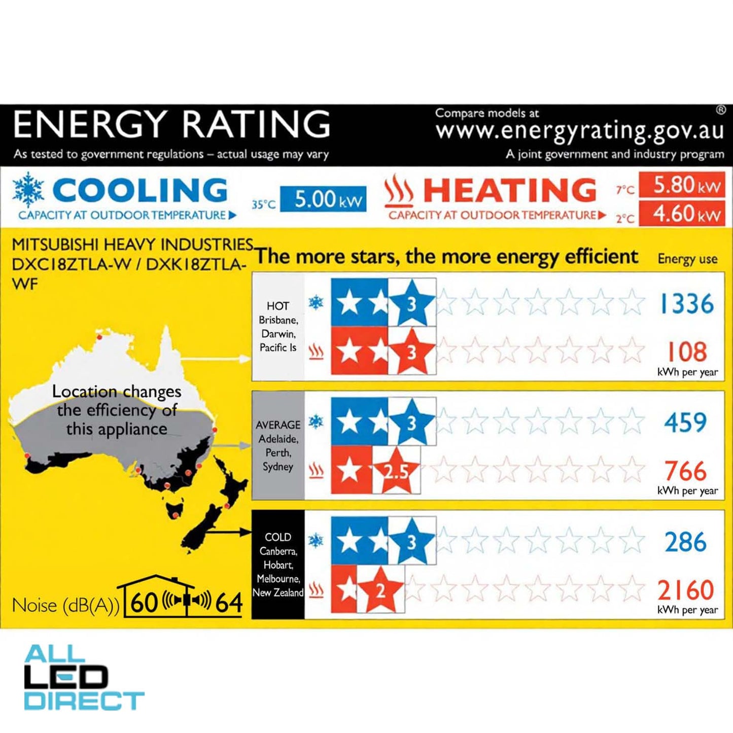 Mitsubishi 5.0kW Cool 5.8kW Heat Inverter CIARA Hi-Wall Indoor/Outdoor Air Conditioning Unit - WIFI Enabled