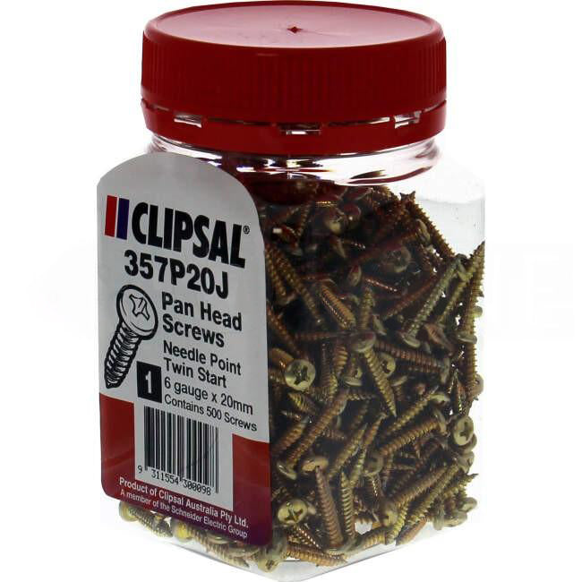 Clipsal 6 Gauge x 20mm Self Drill Pan Head Screw 500 Jar