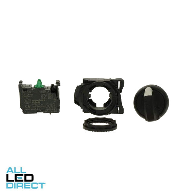NHP 22.5mm 2 Position Selector Switch With 1 x N/O Contact Plastic Black