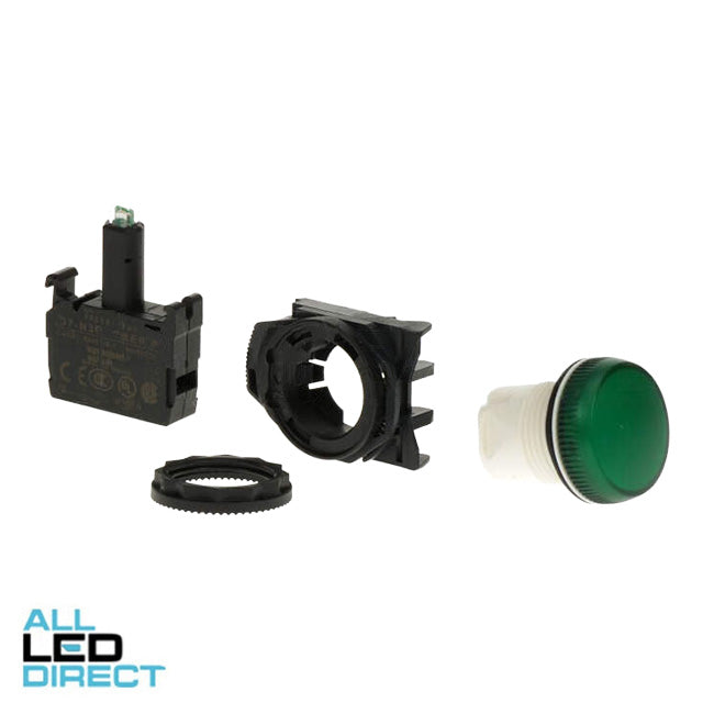 NHP 22.5mm LED Indicator Pilot Light Plastic Green 24V AC/DC