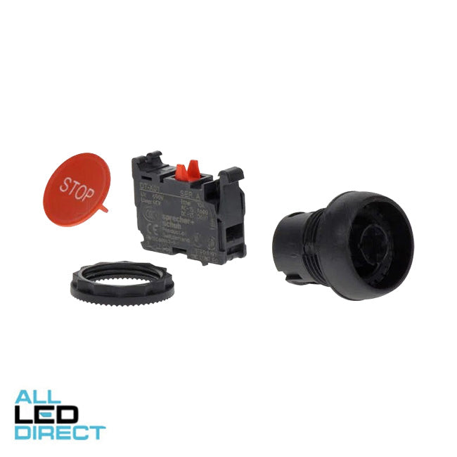 NHP 22.5mm Push Button With 1 x N/C Contact Plastic Red Engraved With STOP