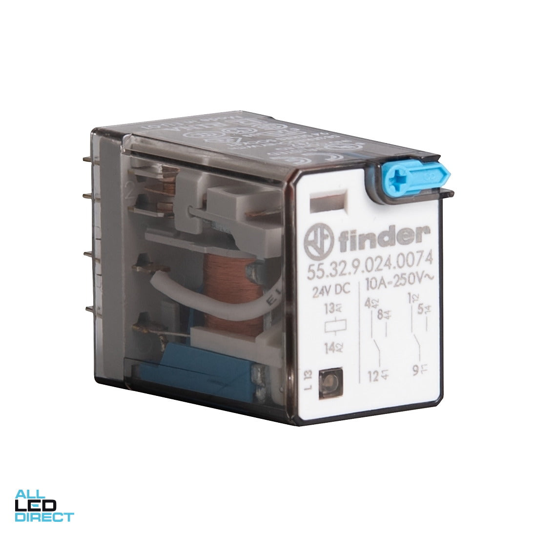 NHP FINDER 10 Amp 2 x C/O Contact 24 Volts DC Coil With LED Indicator Miniature General Purpose Relay Plug In ALL LED Direct