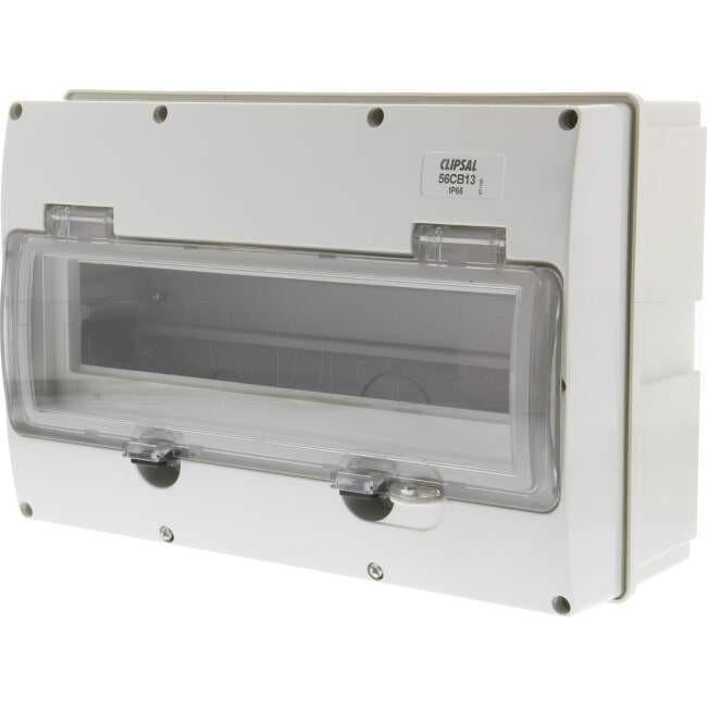 Clipsal 13 Pole 56 SERIES Surface Mounted IP66 Enclosure With Neutral Bar Including Din Rail Grey