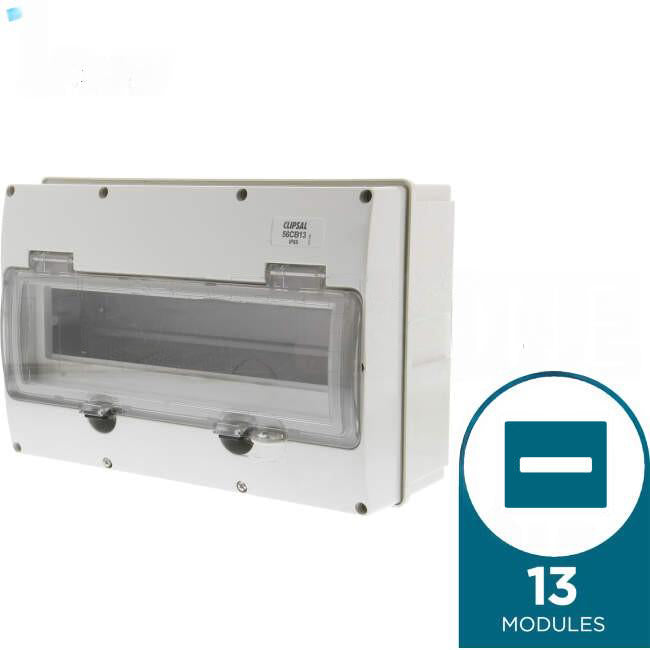 Clipsal 13 Pole 56 SERIES Surface Mounted IP66 Enclosure With Neutral Bar Including Din Rail Grey