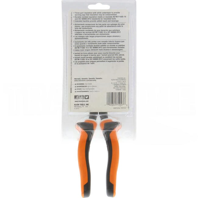 Klein Tools 225mm Long Nose Side Cutter Pliers Insulated 1000v