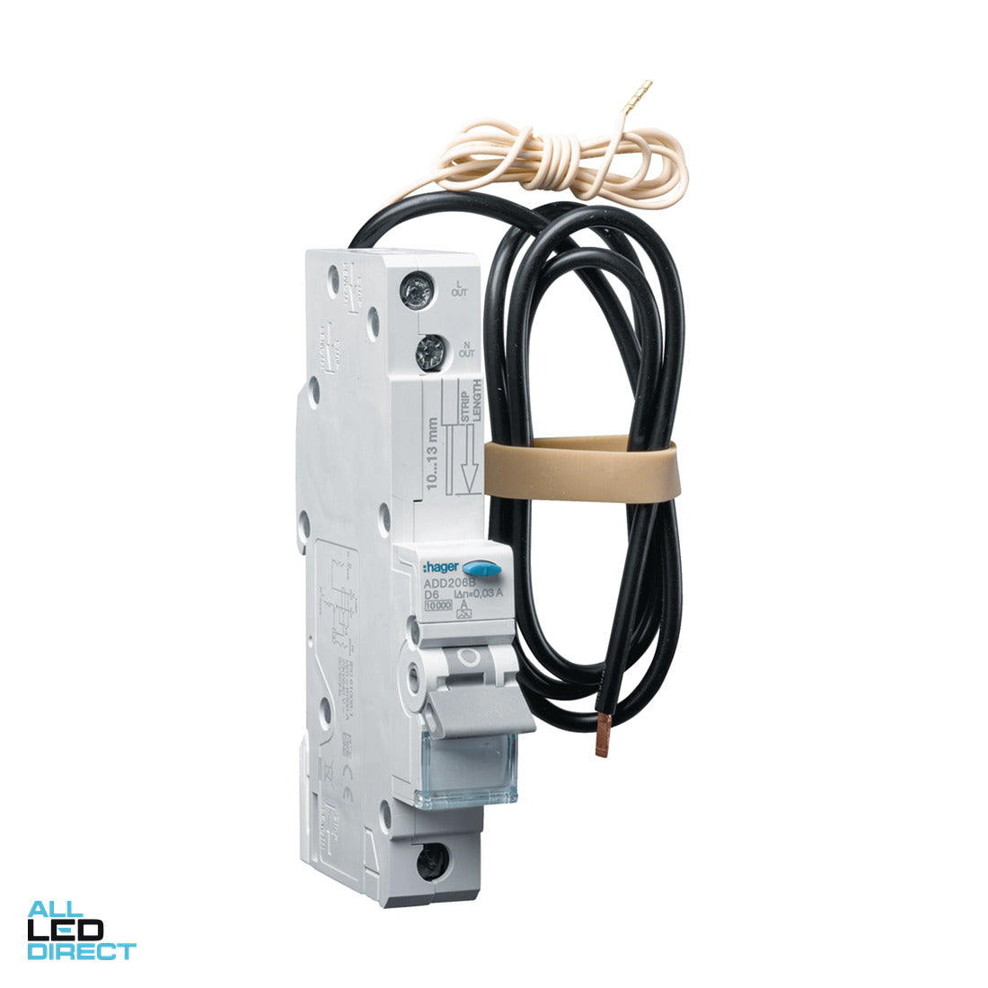 Hager 6 Amp Miniature Circuit Breaker & Residual Current Device MCB/RCD RCBO D Curve 1 Pole Type A 10kA 30mA ALL LED Direct