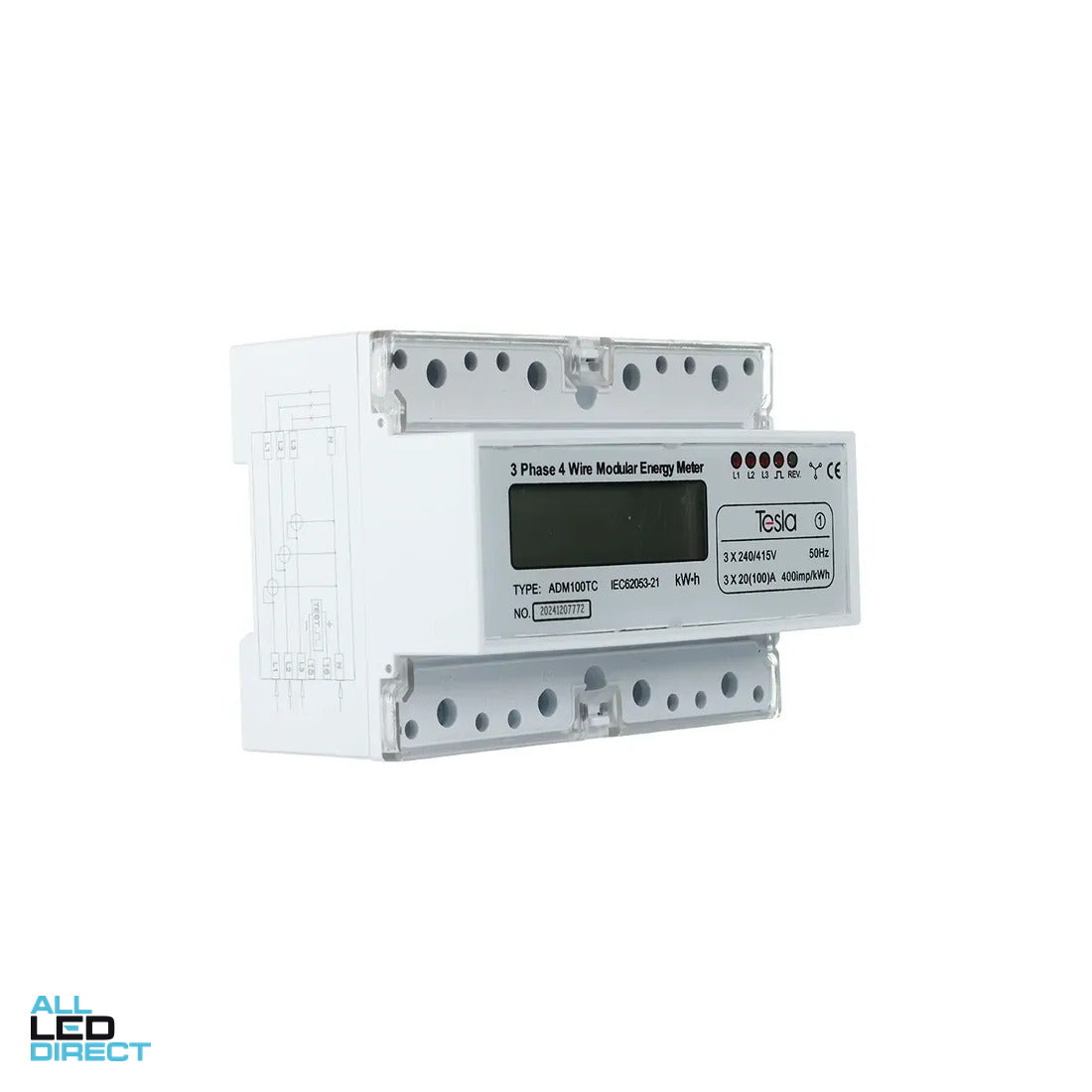 GTS 100 Amp 3 Phase Din Rail Mount Digital Kilowatt Hour Meter ALL LED Direct