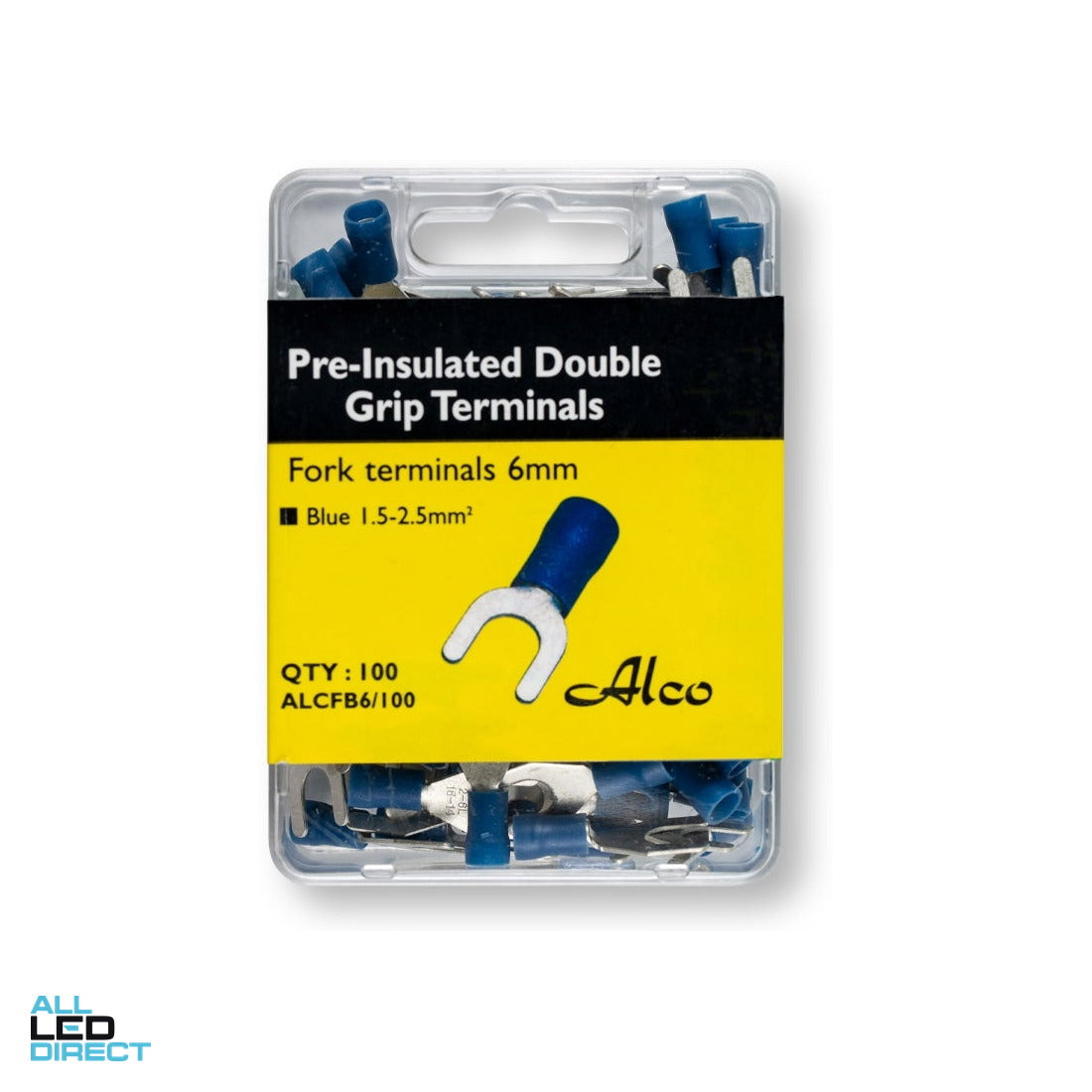 Wattmaster 6mm Stud Size Forked Terminal Blue Pack of 100 ALL LED Direct