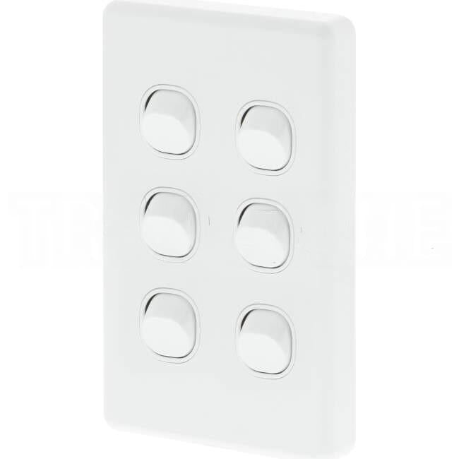 Clipsal 10 Amp CLASSIC C2000 6 Gang Vertical Internal Rocker Switch White