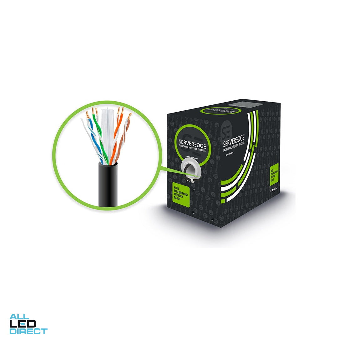 Serveredge CAT6 305m Network Cable - UTP, Solid, PVC, 23AWG Dispenser Box - BLACK ALL LED Direct