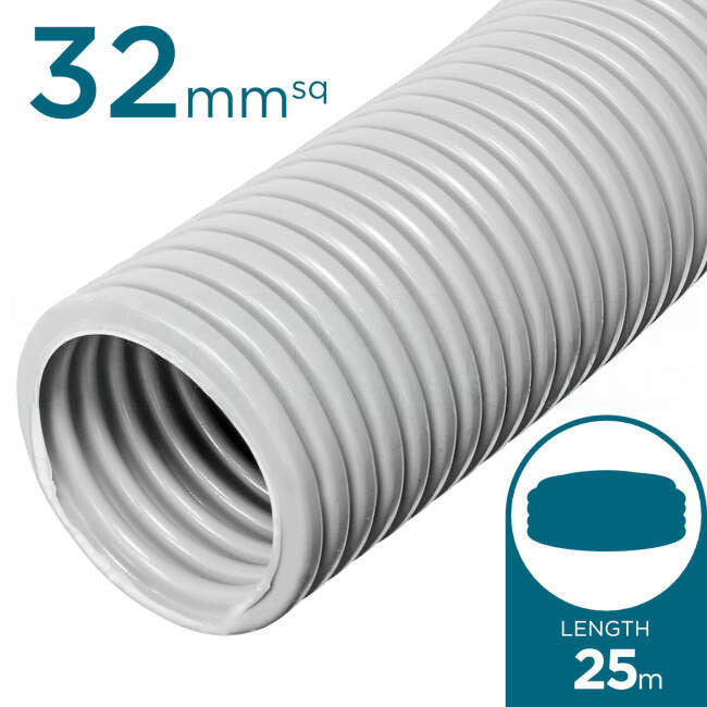 APP 32mm x 25 Metre Grey Heavy Duty Solar Corrugated Conduit Grey - Green Star Certified