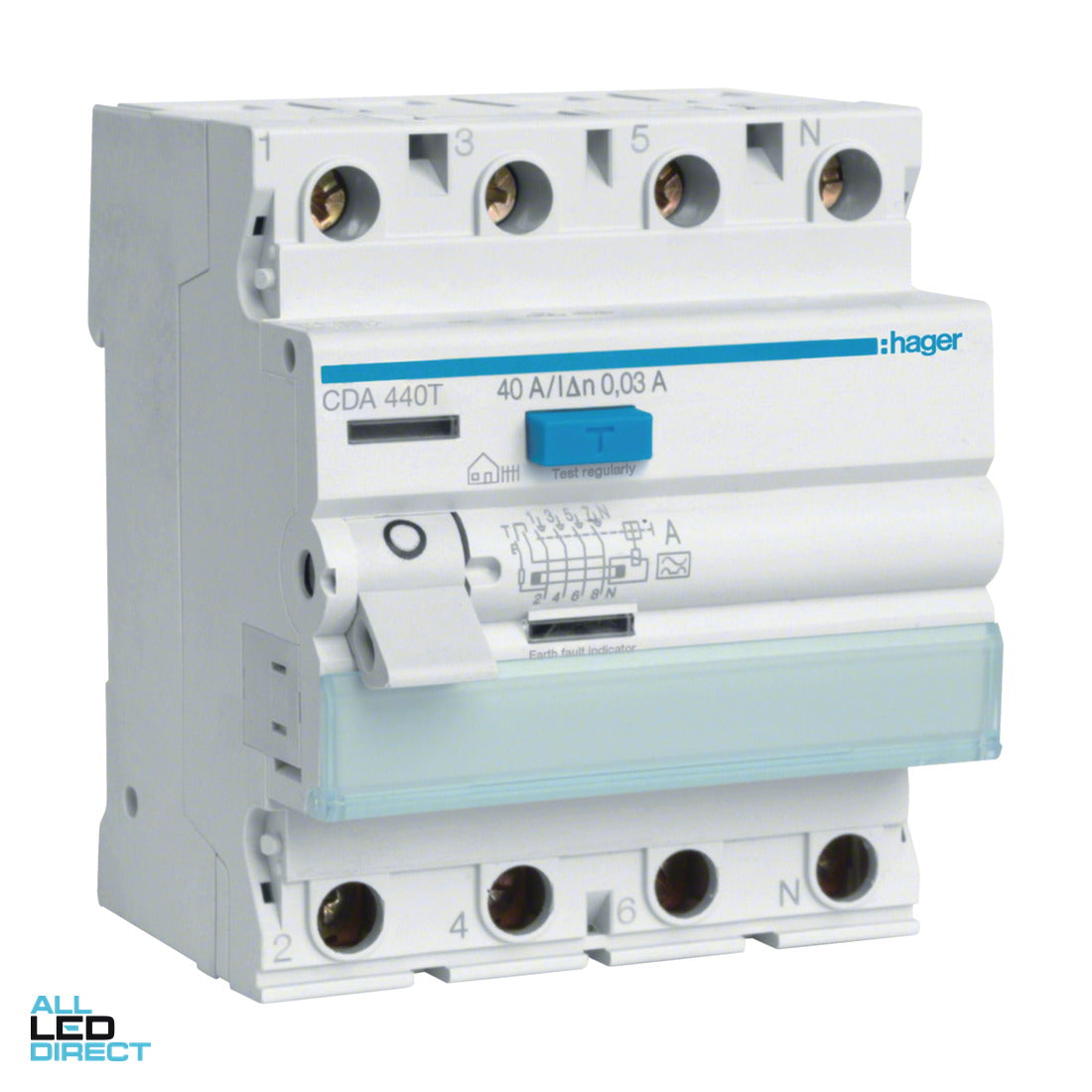 Hager 40 Amp Residual Current Circuit Breaker RCCB 4 Pole Type A 30mA ALL LED Direct