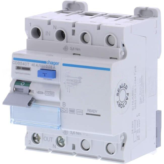 Hager 40 Amp RCD TYPE B RCCB 2 Pole With Neutral AC 30mA