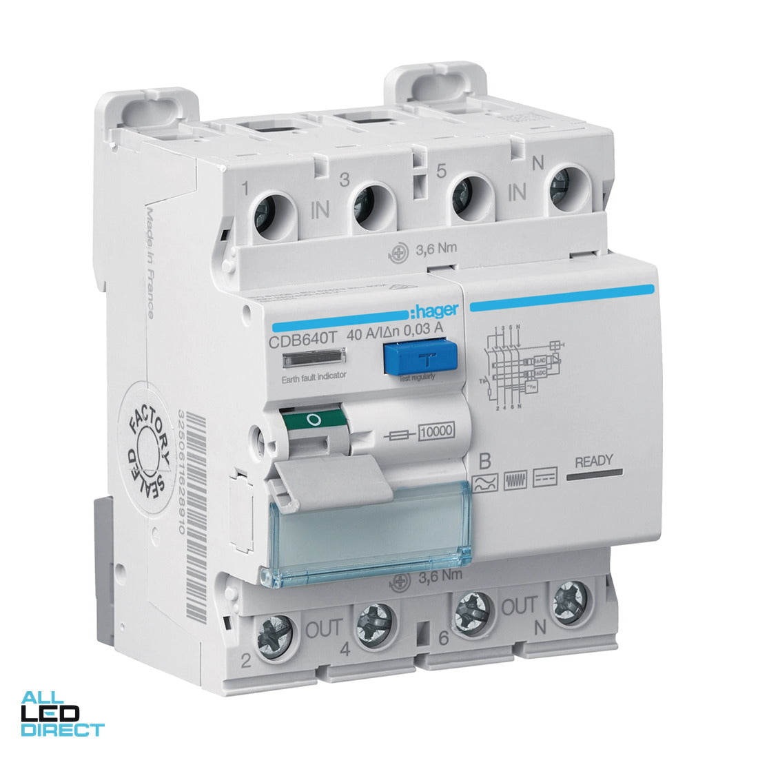 Hager 40 Amp RCD Type B 3 Phase RCCB 3 Pole With Neutral AC 30mA ALL LED Direct