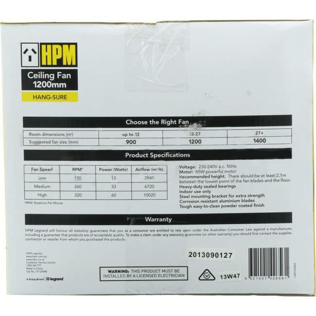 HPM 1220mm (48') 3 Blade Ceiling Sweep Fan With Aluminium Blades White