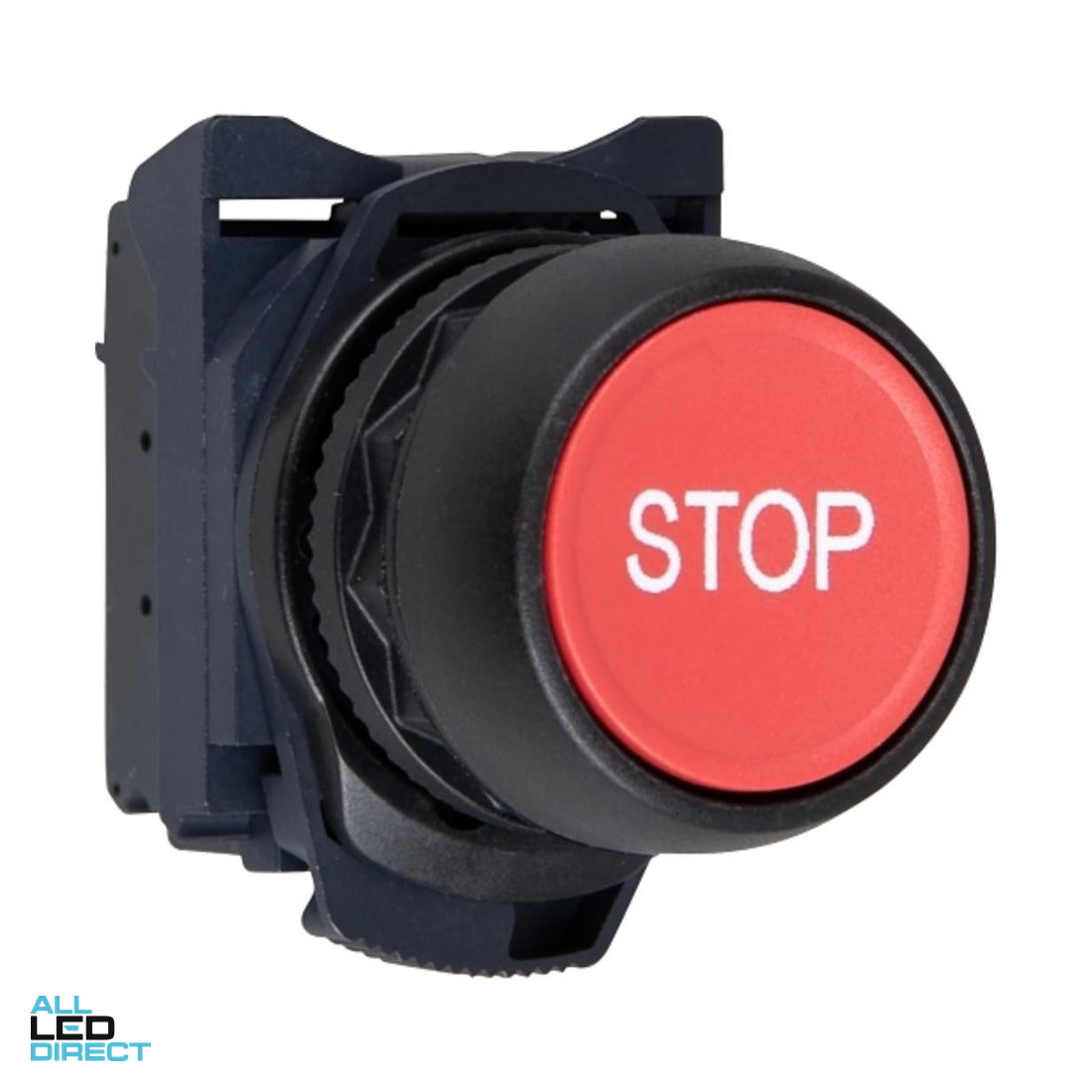 NHP 22.5mm Push Button With 1 x N/C Contact Plastic Red Engraved With STOP ALL LED Direct