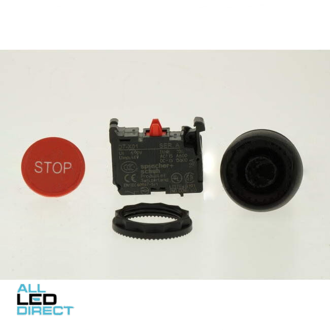 NHP 22.5mm Push Button With 1 x N/C Contact Plastic Red Engraved With STOP