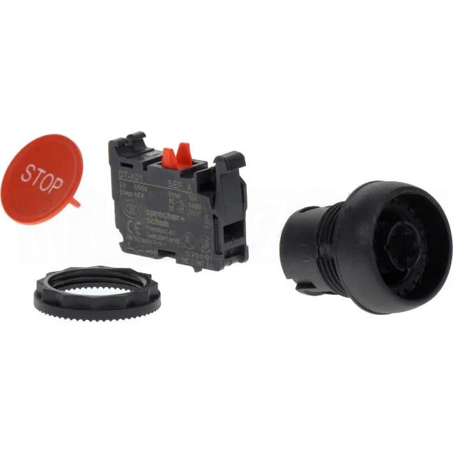 NHP 22.5mm Push Button With 1 x N/C Contact Plastic Red Engraved With STOP