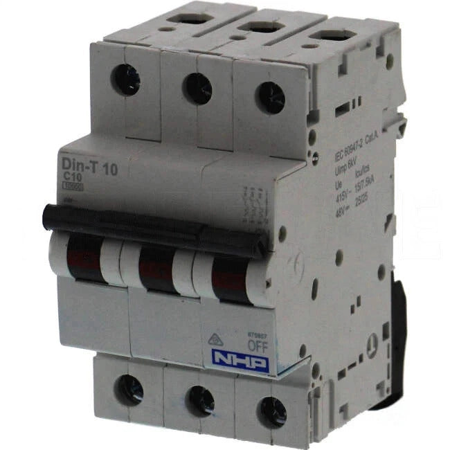 NHP 10 Amp Miniature Circuit Breaker MCB C Curve 3 Pole 10kA