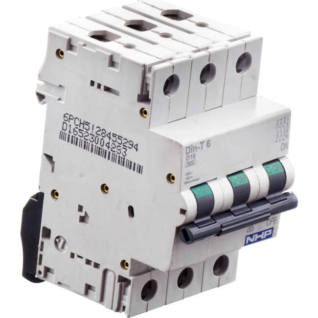 NHP 16 Amp Miniature Circuit Breaker MCB D Curve 3 Pole 6kA