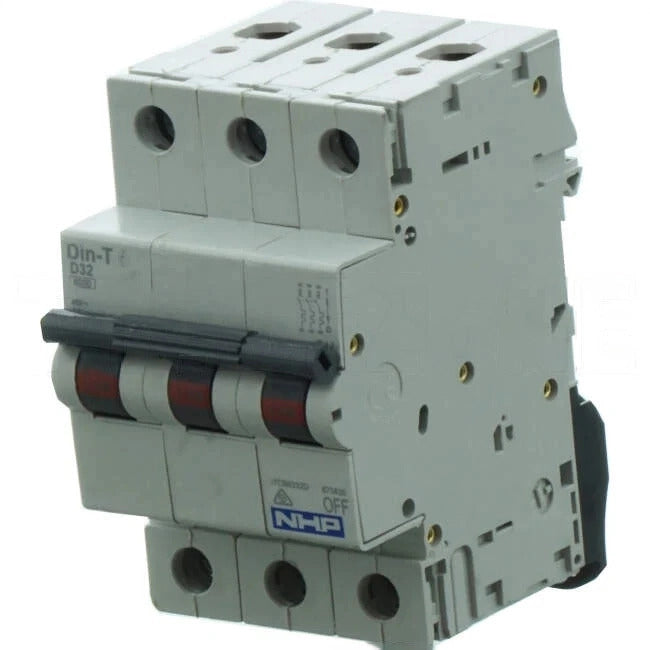 NHP 32 Amp Miniature Circuit Breaker MCB D Curve 3 Pole 6kA