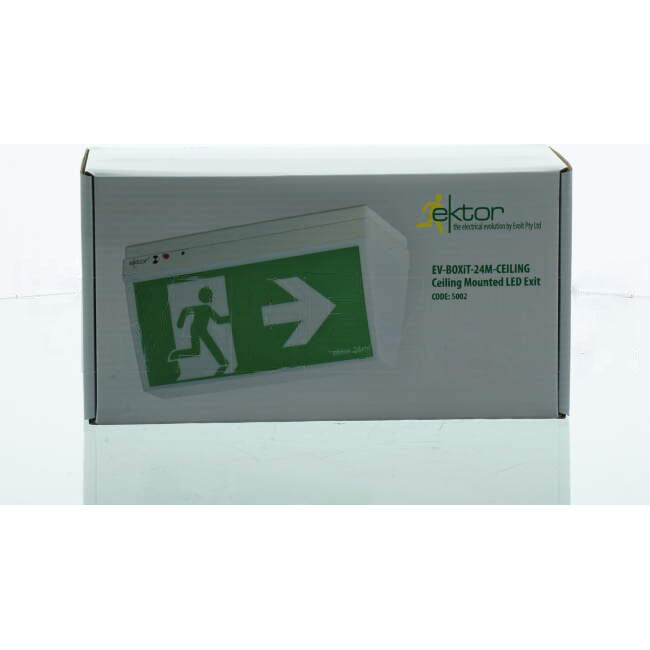 Ektor 2.6 Watt LED BOXIT Ceiling Mounted Exit Maintained All Running Man Decals 24M Viewing Distance TPC
